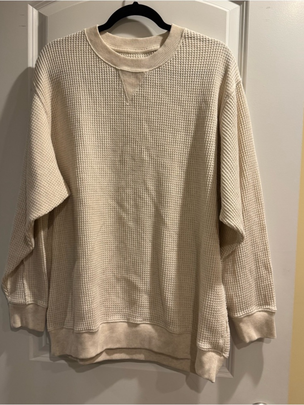 aerie Cream Waffle Knit Scoop Crew